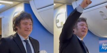 Milei, en el vuelo que lo llevó a Mar del Plata. Foto: Captura de video