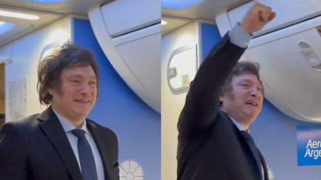 Milei, en el vuelo que lo llevó a Mar del Plata. Foto: Captura de video