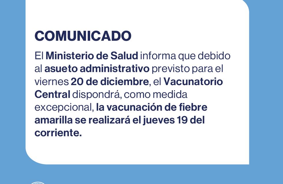 El Vacunatorio Central permanecerá cerrado el viernes 20