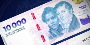Nuevo billete de $10.000 con Manuel Belgrano y María Remedios del Valle (BCRA)