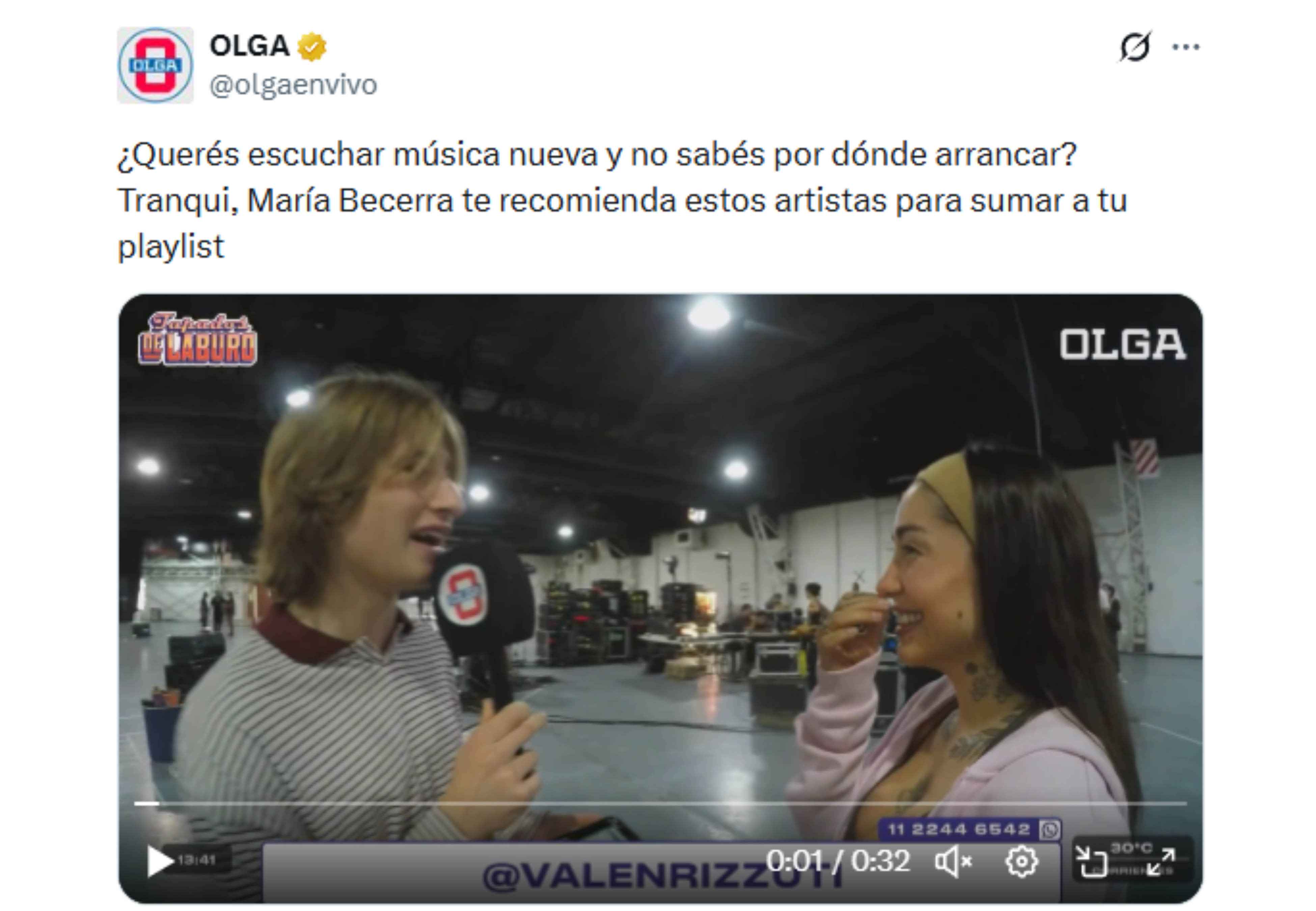 La cantante mostró en Olga la música que escucha.