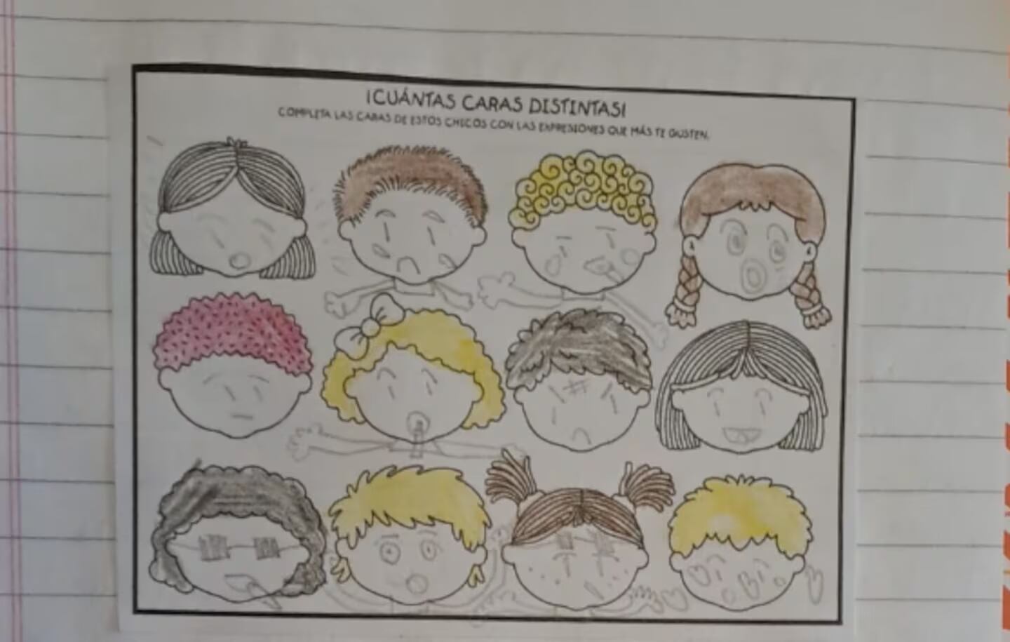 Los dibujos del nene en el colegio.