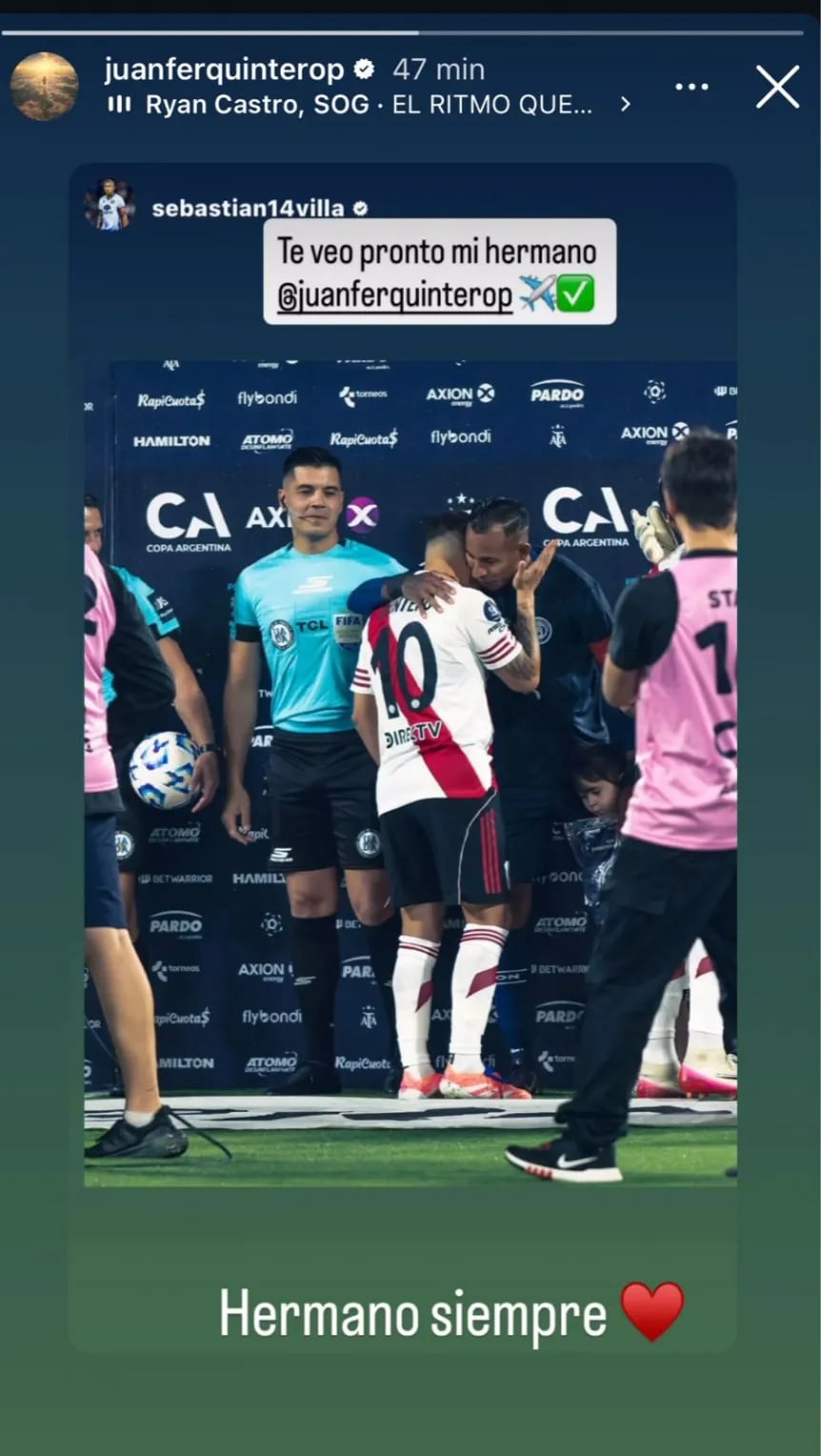 La publicación del colombiano junto a Quintero.