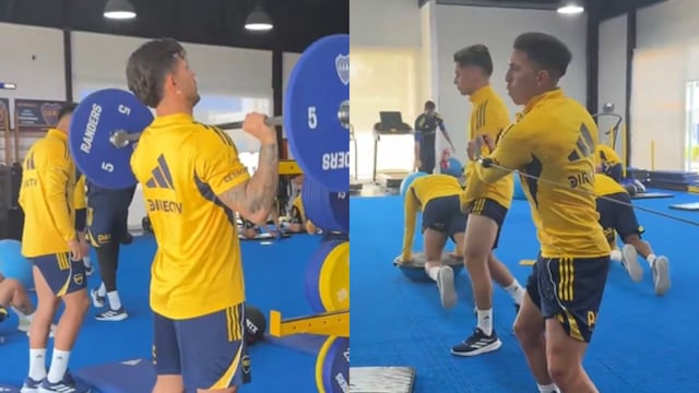 Jugadores de Boca en el gimnasio.