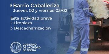 Realizarán un operativo de limpieza en barrio Caballeriza de Oberá.