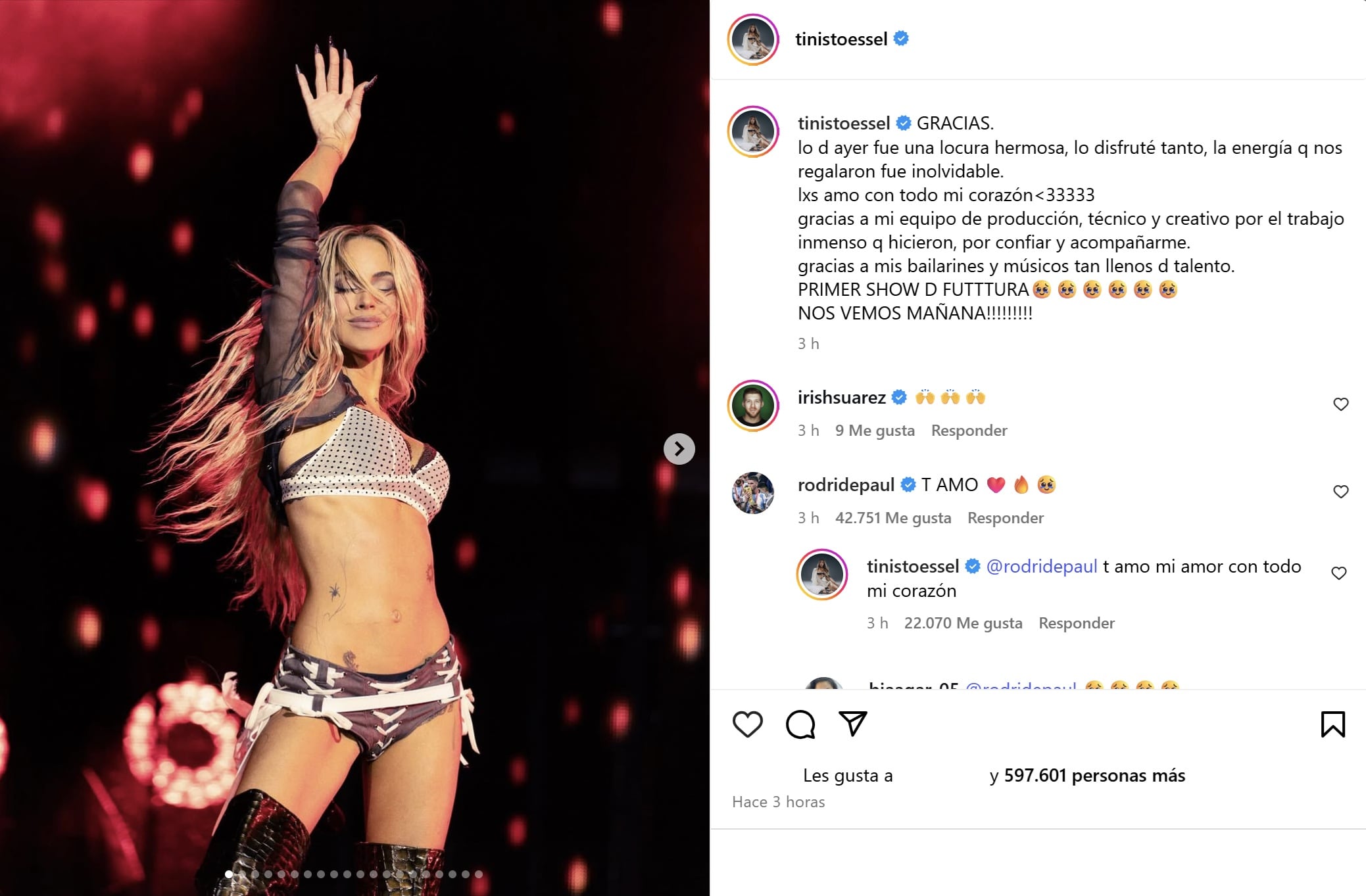 Tini y Rodrigo De Paul y su declaración pública de amor (Captura de pantalla)