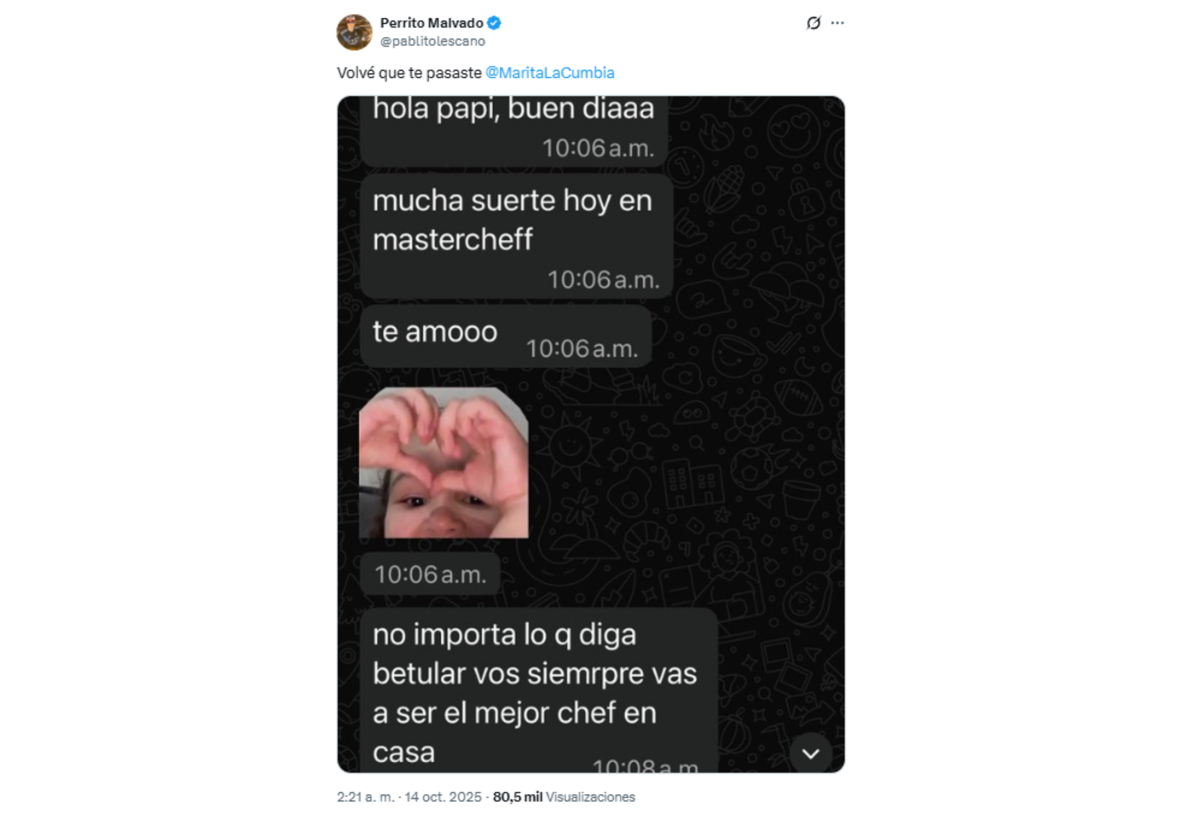 El cantante compartió el mensaje en sus redes sociales.