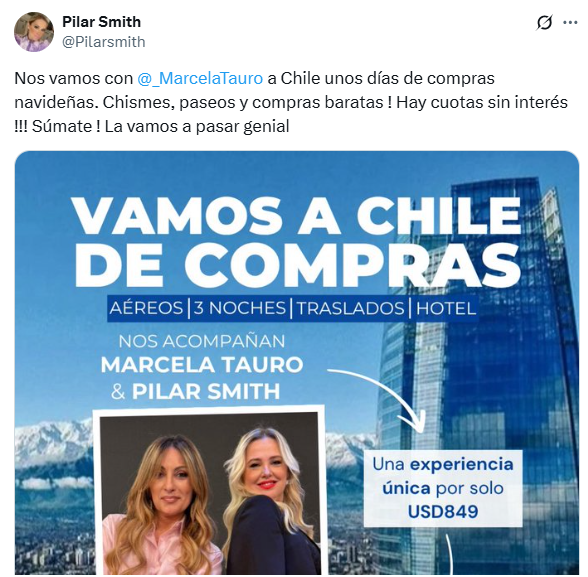 Cuánto cuesta y cómo es el viaje a Chile con Pilar Smith