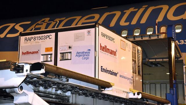 Llegada de dosis de Sinopharm al Aeropuerto Internacional de Ezeiza (Foto: Presidencia)