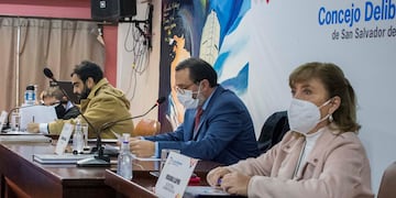 El presidente del Concejo, Lisandro Aguiar (centro), destacó el "acompañamiento" y la "disposición" de las empresas concesionarias del transporte urbano.