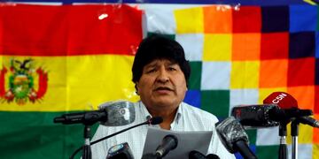Former Bolivian President Evo Morales speaks during a news conference, as Bolivians vote in presidential election, in Buenos Aires, Argentina October 18, 2020\u002E REUTERS/Agustin Marcarian