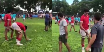 El equipo de rugby se quedó tras el final del partido para recoger la basura.