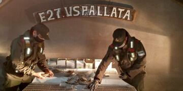 Los funcionarios ordenan los medicamentos y drogas incautados en un camionero que venía desde Chile