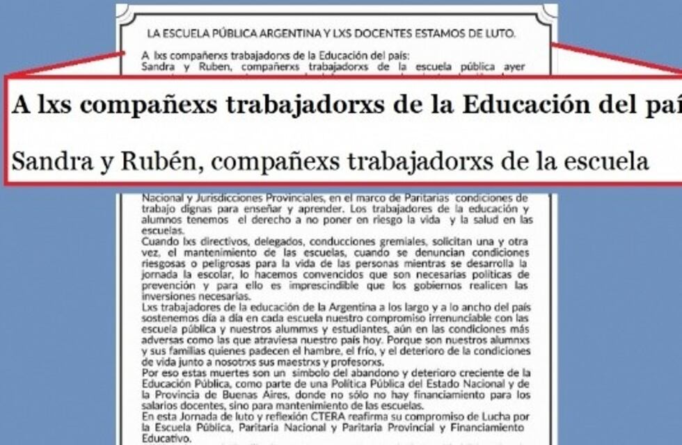 Gremio docente sanjuanino usó lenguaje inclusivo para llamar al luto y hubo polémica