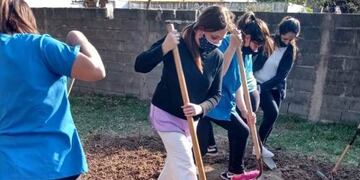 Grupo de trabajo en una de las huertas comunitarias\u002E