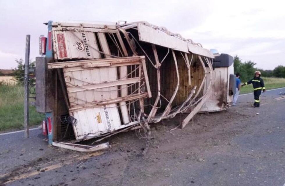 Volcó un camión con hacienda cerca de Santa Rosa y provocó dos accidentes mas