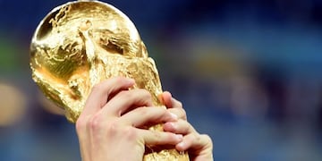 partido final del mundial en el estadio maracana copa trofeo mundialrnGermany's defender Benedikt Hoewedes holds up the World Cup trophy as he celebrates after winning the 2014 FIFA World Cup final football match between Germany and Argentina 1-0 followin