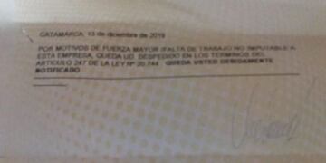 En la previa de Navidad, los trabajadores de Valle Viejo recibieron los telegramas de despido