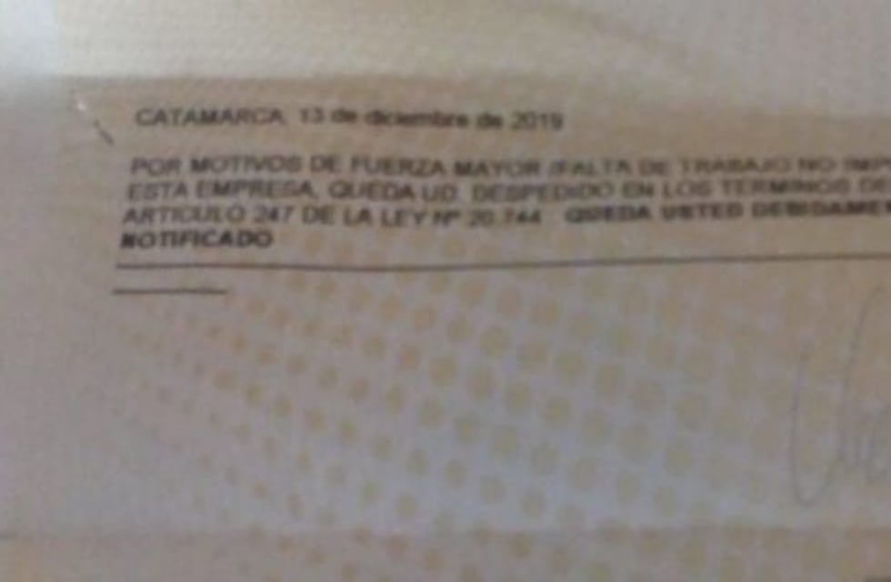En la previa de Navidad, los trabajadores de Valle Viejo recibieron los telegramas de despido