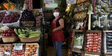 Argentinian Susana Tuara, 40, greengrocer, poses for a picture at her fruit and vegetable store during the lockdown imposed due to the pandemic of the new coronavirus, COVID-19, in Buenos Aires, on April 21, 2020\u002E - Ahead of May Day on May 1, 2020, AFP portrayed 55 workers defying the novel coronavirus around the world\u002E Susana Tuara said she listens to people's needs and they asked her not to close and that it is her job and she likes it\u002E Working is not a sacrifice for her\u002E (Photo by Juan MABROMATA / AFP)