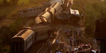 Two trains are seen after they collided just outside Egypt’s Mediterranean port city of Alexandria, Friday, Aug\u002E 11, 2017, killing at least dozens of people and injuring over 100 in the country’s deadliest rail accident in more than a decade\u002E (AP Photo/Ravy Shaker)