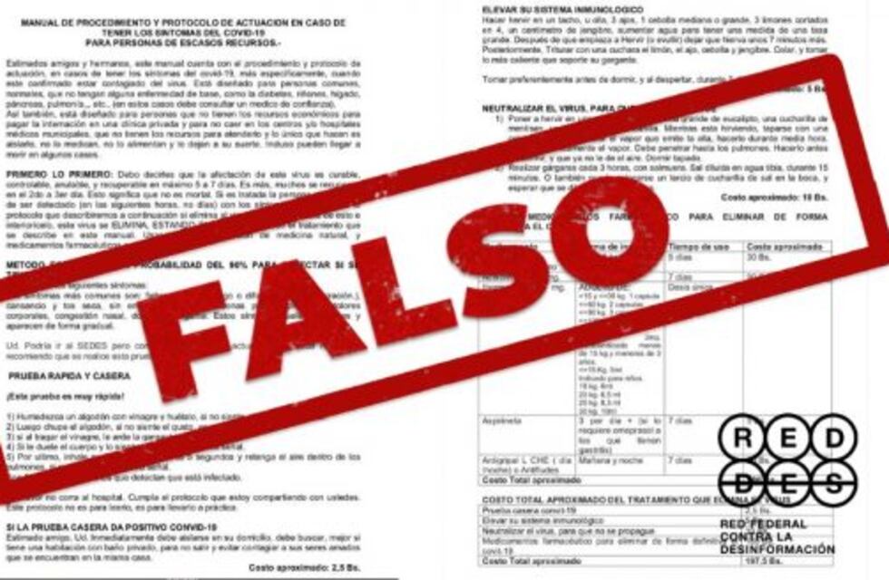 Es falso que el Gobierno boliviano haya publicado una receta para eliminar de forma definitiva el nuevo coronavirus