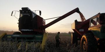 maquinas cosechadoras\r\n\r\nA harvester deposits corn into a container in the town of Valdes, southwest of Buenos Aires May 26, 2012\u002E The possibility of an increase in the land tax imposed on farmers of the Buenos Aires and Entre Rios provinces, two of Argentina’s main agricultural regions, may increase the tension between the country's main farmers organizations and the government of President Cristina Fernandez de Kirchner\u002E The president of the Rural Society of Argentina, Hugo Biolcati, said that if the tax hike is approved, strikes could increase to reach crisis level\u002E Picture taken May 26, 2012\u002E REUTERS/Enrique Marcarian (ARGENTINA - Tags: AGRICULTURE ANIMALS POLITICS BUSINESS) provincia buenos aires valdes campo cultivo plantacion cosecha maiz maizal