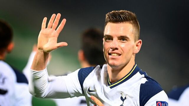 Razgrad (Bulgaria), 05/11/2020\u002E- Tottenham's Giovani Lo Celso celebrates after scoring the 3-1 lead during the UEFA Europa League group J soccer match between Ludogorets Razgrad and Tottenham Hotspur in Razgrad, Bulgaria, 05 November 2020\u002E EFE/EPA/Vassil Donev