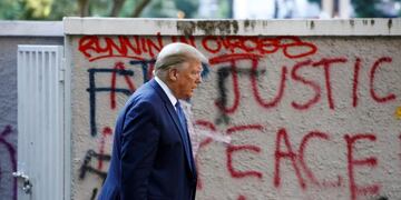 President Donald Trump walks from the White House through Lafayette Park to visit St\u002E John's Church Monday, June 1, 2020, in Washington\u002E (AP Photo/Patrick Semansky)