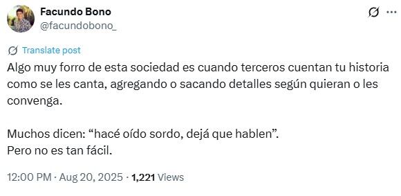 El descargo de Facundo en X.
