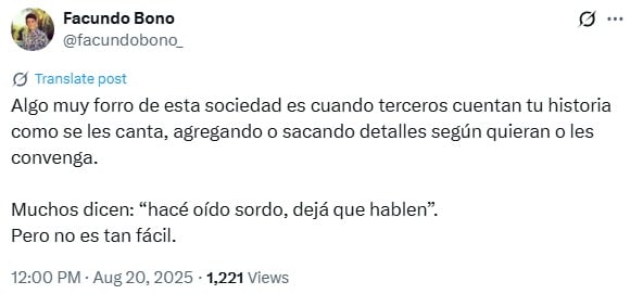 El descargo de Facundo en X.