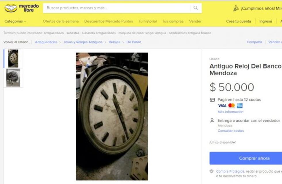 ¡Increíble! Ofrecen por Mercado Libre el reloj del ex Banco Mendoza