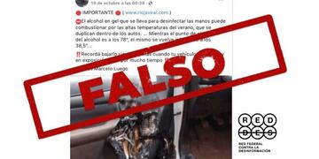 Es falso que el alcohol en gel explota por la temperatura interna de un auto\u002E (REDDES)