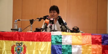 Bolivia's former President Evo Morales attends a news conference upon his arrival to Mendoza, Argentina March 6, 2020\u002E REUTERS/Marcelo Ruiz