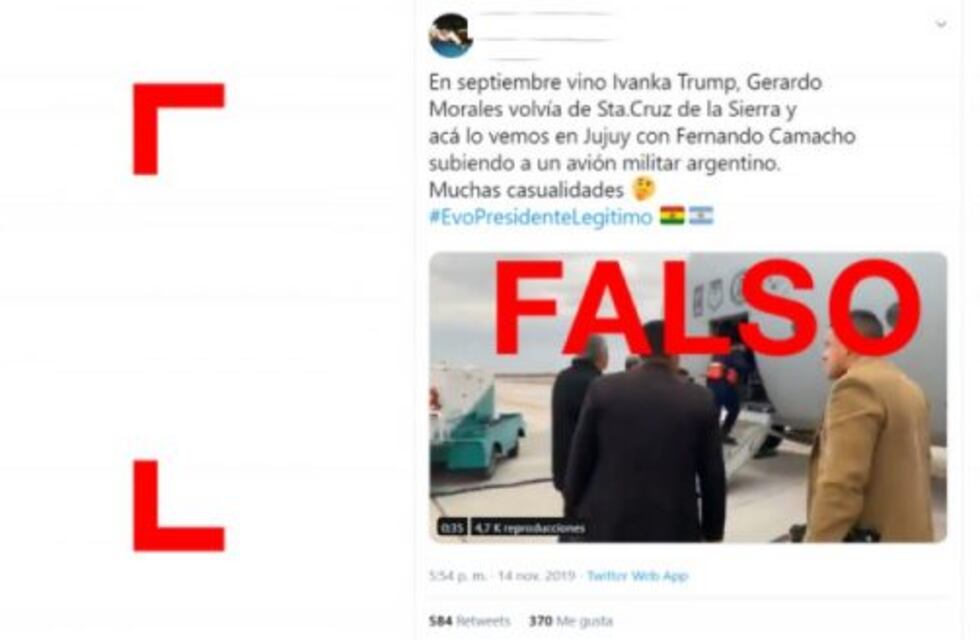 Es falso que Gerardo Morales viajó en un avión con el líder boliviano Luis Fernando Camacho