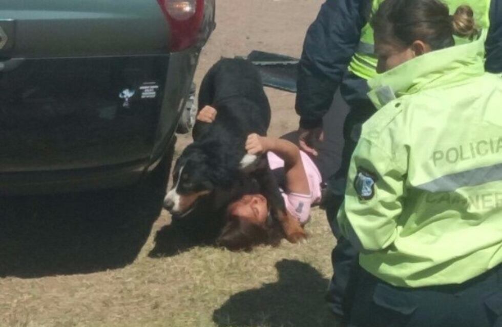 Volcó y su perro no la quería soltar