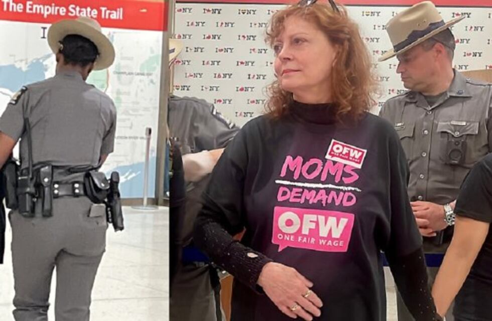 Susan Sarandon fue detenida en una manifestación de trabajadores de restaurantes en Nueva York