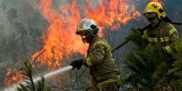 Imagen de los bomberos combatiendo el fuego.