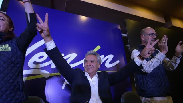 Lenin Moreno, the presidential candidate of the governing Alianza PAIS party, makes the