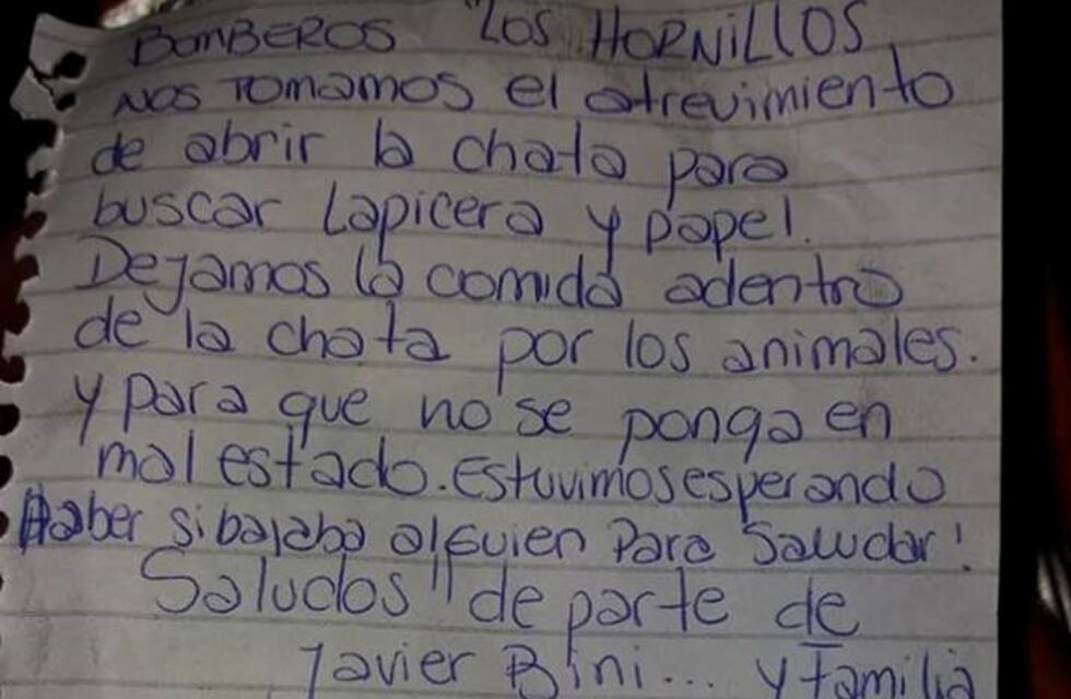 La conmovedora carta a los bomberos de parte de una familia cordobesa