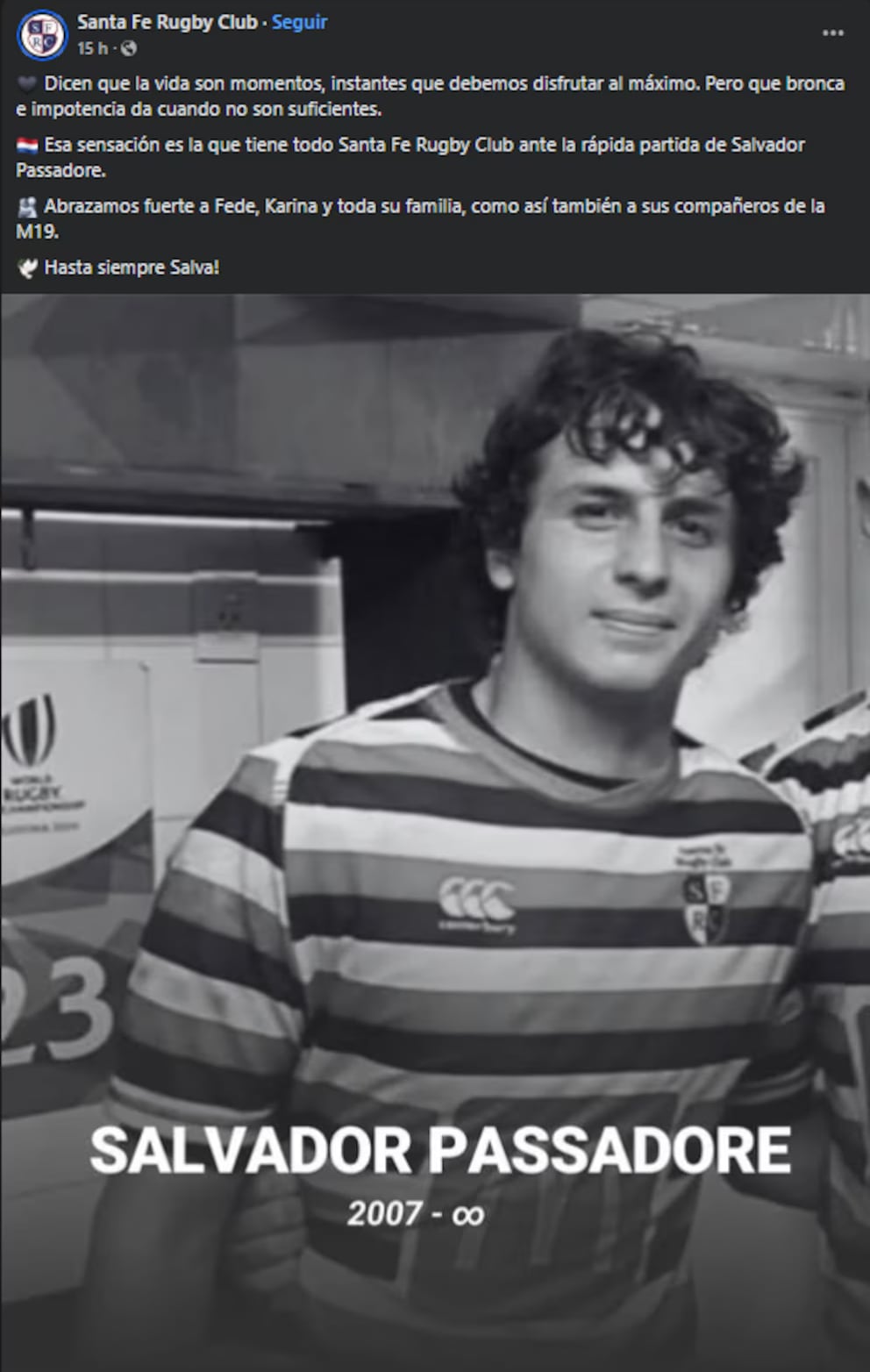 Un jugador de rugby de 18 años murió en un violento choque en Santa Fe