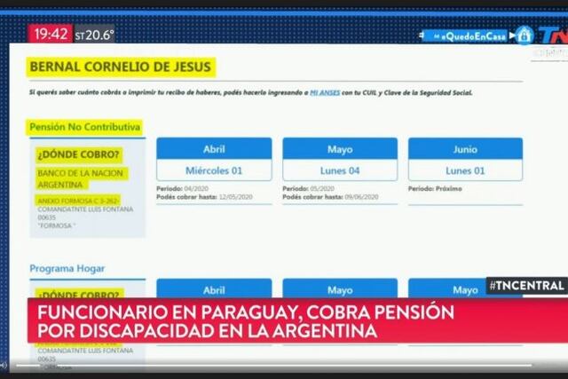 El paraguayo Cornelio de Jesus Bernal cobra en Comandante Fontana