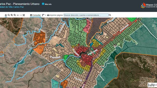Mapa de Carlos Paz de la plataforma MapasCórdoba.