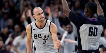 San Antonio Spurs guard Manu Ginobili (20) clenches his fist after scoring against the Phoenix Suns during the second half of an NBA basketball game Friday, Jan\u002E 5, 2018, in San Antonio\u002E San Antonio won 103-89\u002E (AP Photo/Eric Gay) eeuu emanuel ginobili campeonato torneo liga nba n\u002Eb\u002Ea basquet basquetbolistas partido san antonio spurs Phoenix Suns