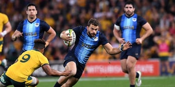 Brisbane (Australia), 27/07/2019\u002E- Ramiro Moyano of the Pumas (centre) in action during the Rugby Championship match between Australia and Argentina at Suncorp Stadium in Brisbane, Australia, July 27, 2019\u002E EFE/EPA/DAN PELED AUSTRALIA AND NEW ZEALAND OUT
