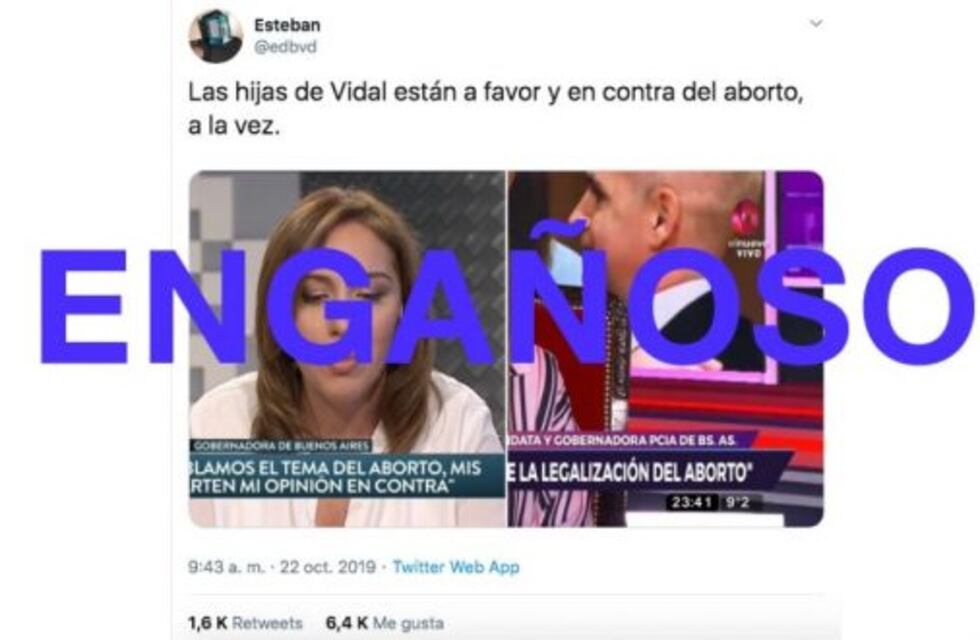 Es engañoso el posteo que habla sobre la posición de las hijas de Vidal ante la legalización del aborto