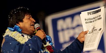 Bolivia's President and current presidential candidate for the Movement for Socialism (MAS) party Evo Morales speaks during a closing campaign rally in El Alto, Bolivia October 16, 2019\u002E REUTERS/Manuel Claure   NO RESALES\u002E NO ARCHIVE