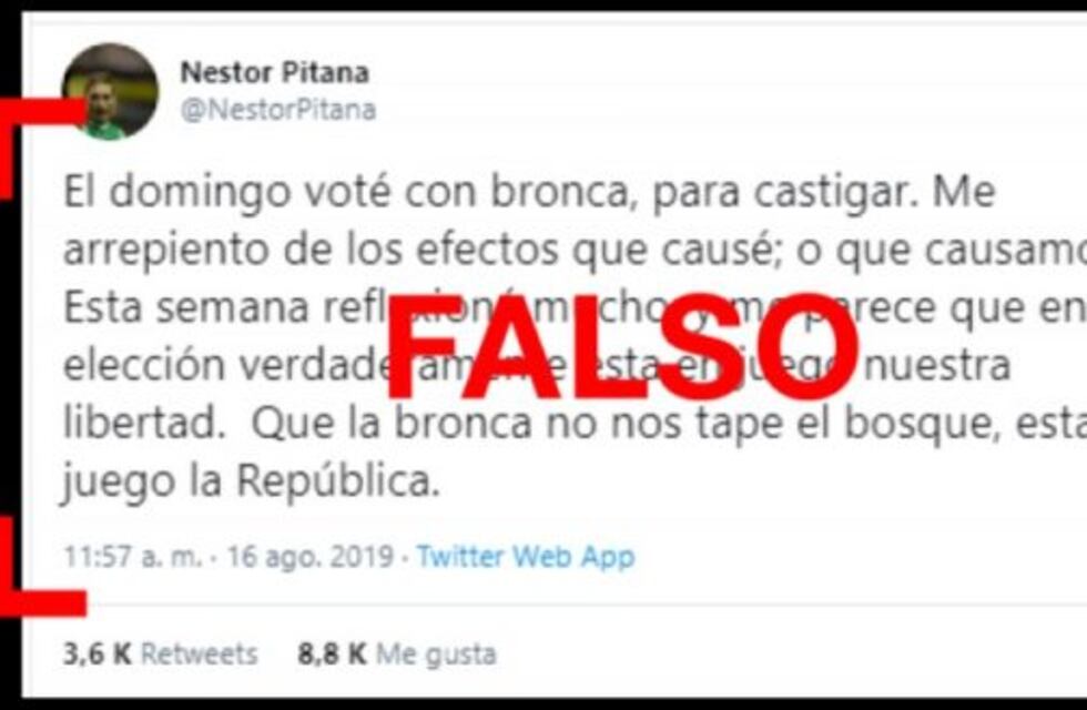 Es falso el tuit de Pitana en donde señala que votó con bronca contra el Gobierno