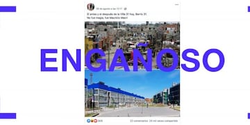 Es engañoso el posteo que compara dos lugares de la Villa 31