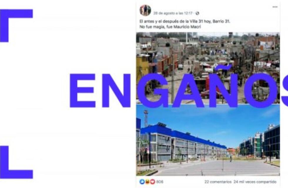 Es engañoso el posteo que compara dos lugares de la Villa 31